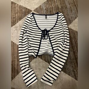 H&M White and Navy Striped Cardigan